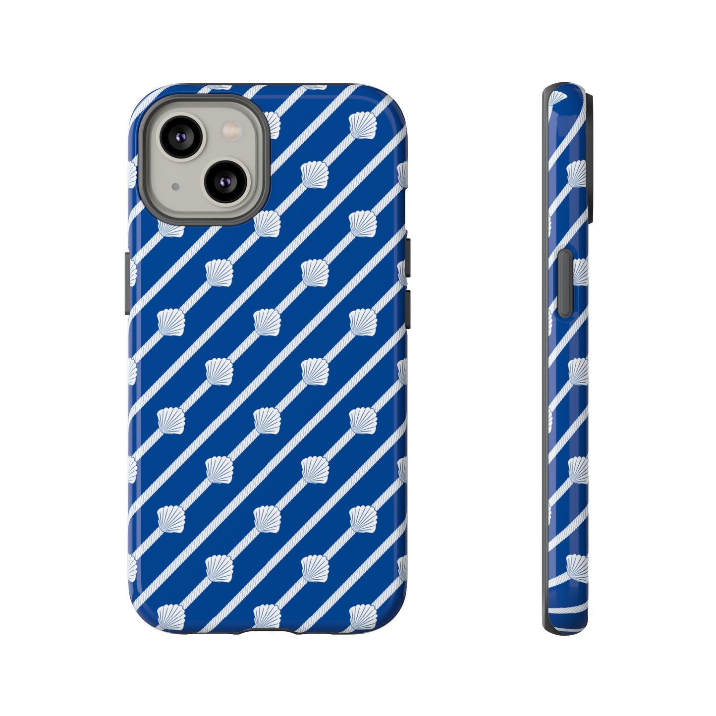 Navy Blue Seashell Phone Case for iPhone Samsung Pixel – Nautical Coastal Stripe Aesthetic - JGUS