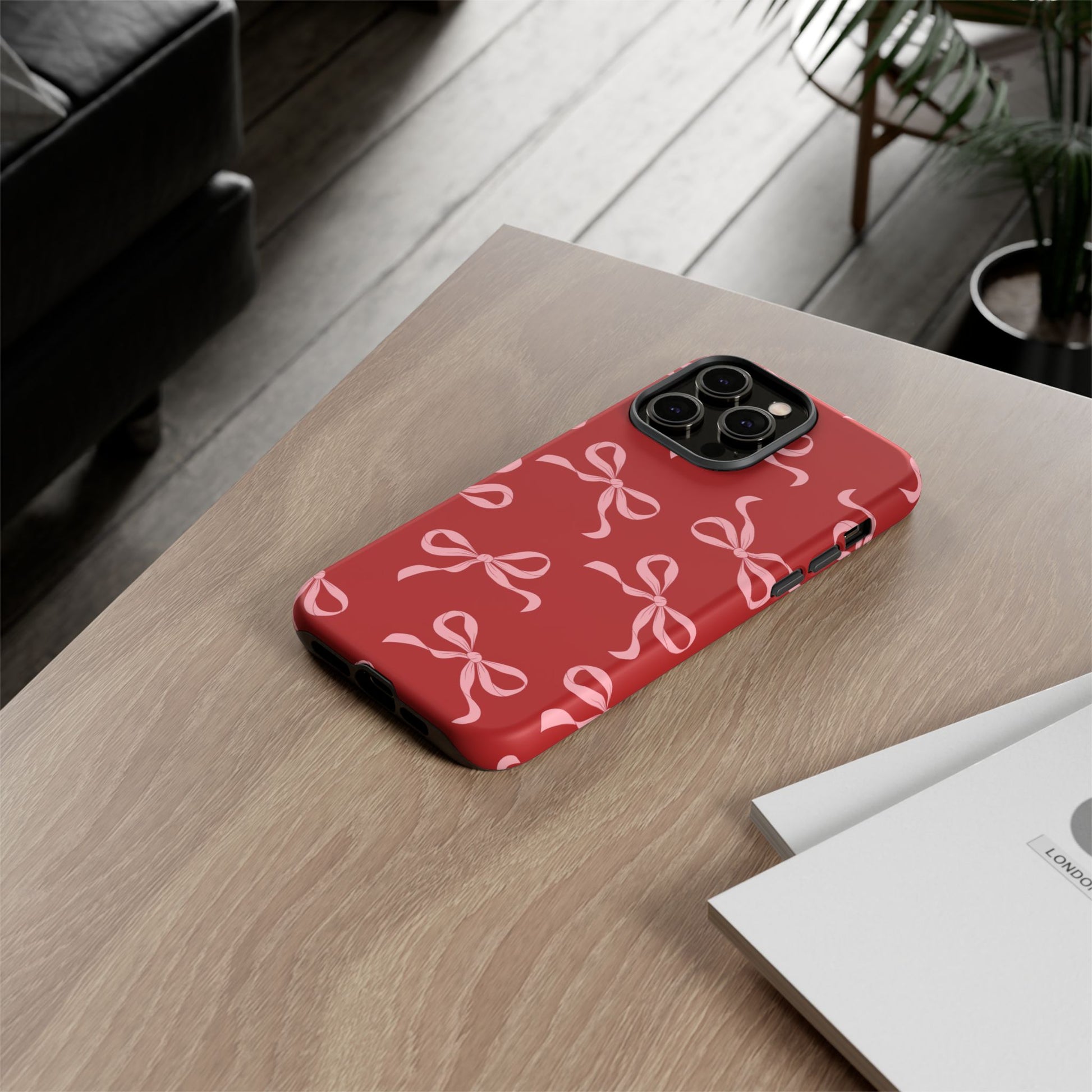 Pink Bows on Red Phone Case - JGUS