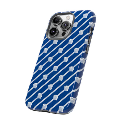 Navy Blue Seashell Phone Case for iPhone Samsung Pixel – Nautical Coastal Stripe Aesthetic - JGUS