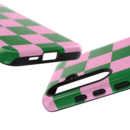 Pink Retro Checkered Phone Case – 90s Aesthetic, Vintage Grid Pattern for iPhone & Samsung - JGUS