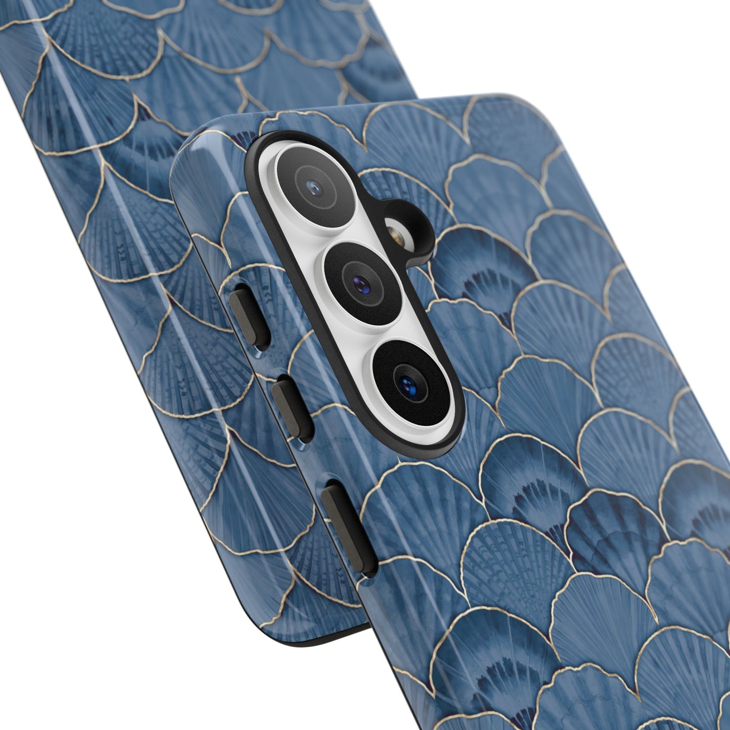 Blue Scallop Phone Case for iPhone Samsung Pixel – Art Deco Fan Gold Luxury Aesthetic - JGUS