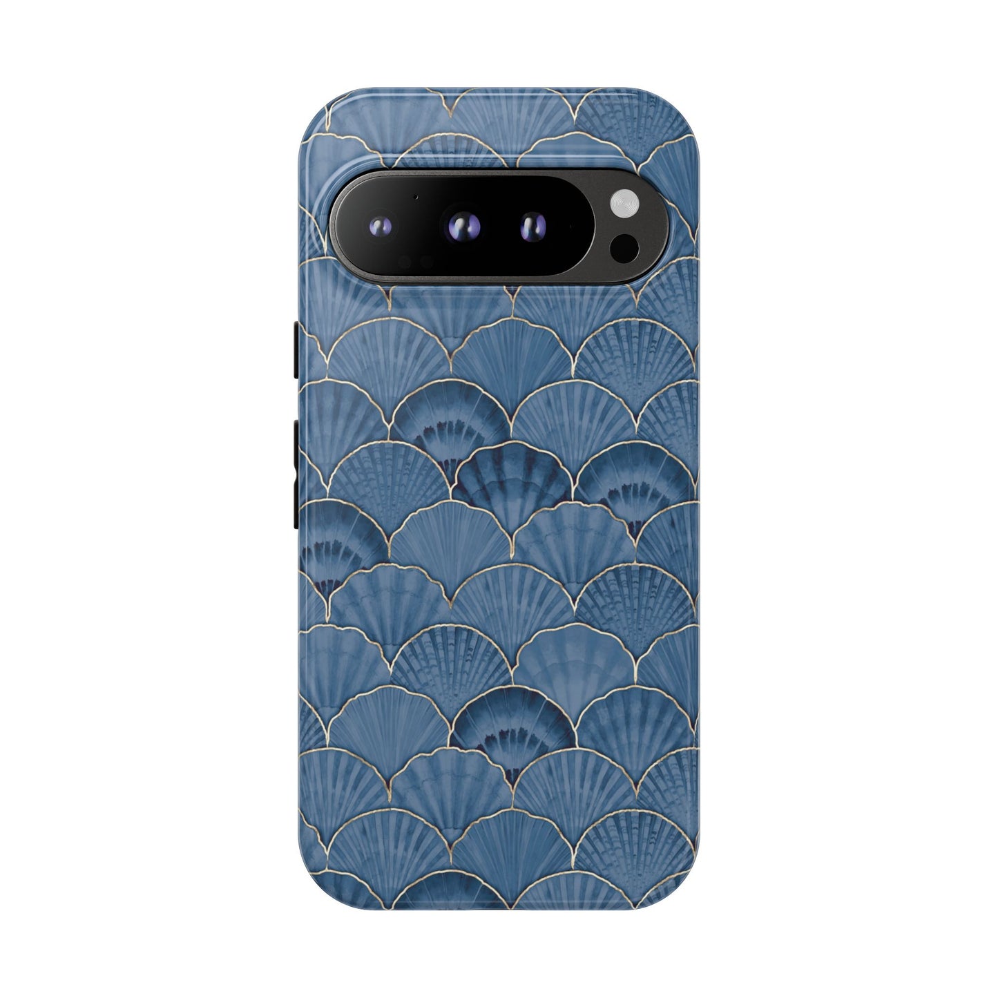 Blue Scallop Phone Case for iPhone Samsung Pixel – Art Deco Fan Gold Luxury Aesthetic - JGUS