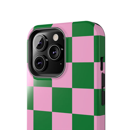 Pink Retro Checkered Phone Case – 90s Aesthetic, Vintage Grid Pattern for iPhone & Samsung