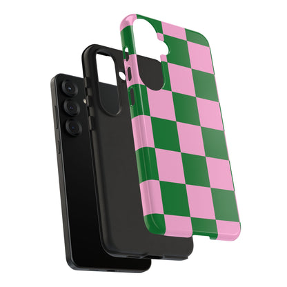 Pink Retro Checkered Phone Case – 90s Aesthetic, Vintage Grid Pattern for iPhone & Samsung - JGUS