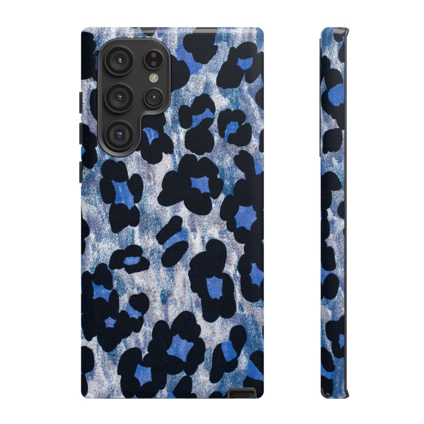 Blue & Black Leopard Print Phone Case – Bold Animal Pattern for iPhone & Samsung