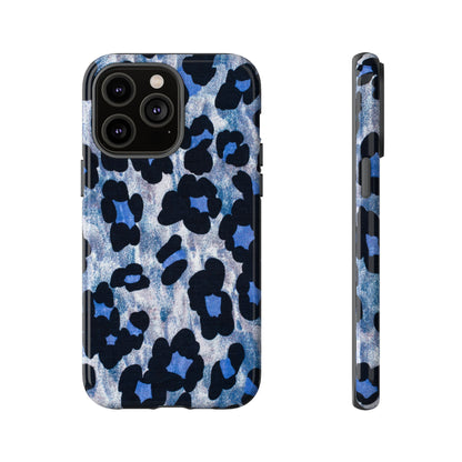 Blue & Black Leopard Print Phone Case – Bold Animal Pattern for iPhone & Samsung