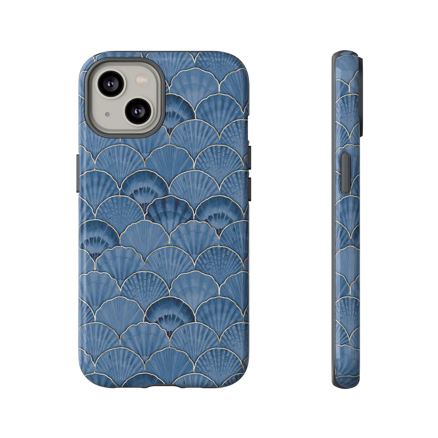Blue Scallop Phone Case for iPhone Samsung Pixel – Art Deco Fan Gold Luxury Aesthetic - JGUS