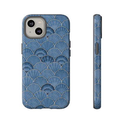 Blue Scallop Phone Case for iPhone Samsung Pixel – Art Deco Fan Gold Luxury Aesthetic - JGUS