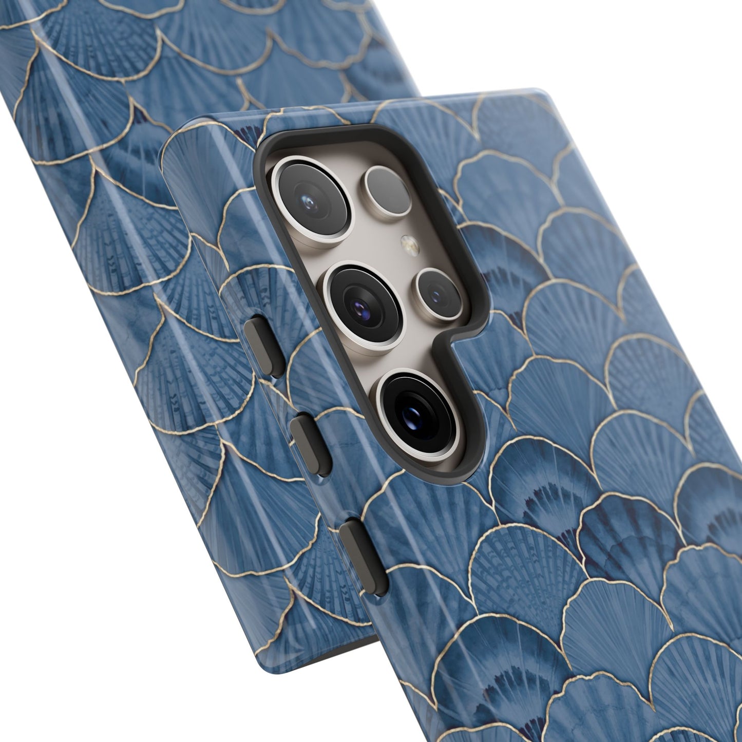 Blue Scallop Phone Case for iPhone Samsung Pixel – Art Deco Fan Gold Luxury Aesthetic - JGUS