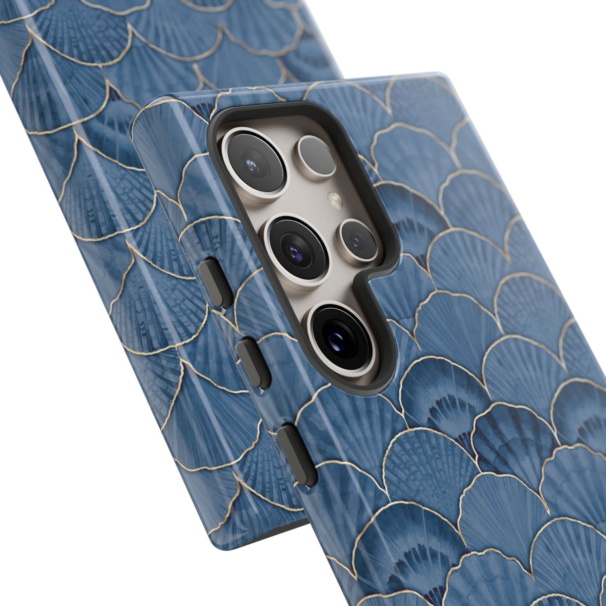 Blue Scallop Phone Case for iPhone Samsung Pixel – Art Deco Fan Gold Luxury Aesthetic - JGUS