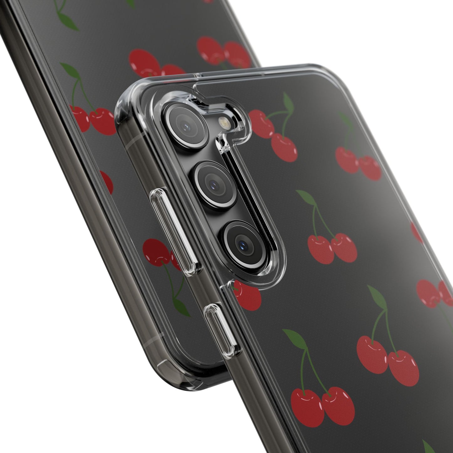 Random Cherry Pattern Clear Phone Case – Playful and Protective