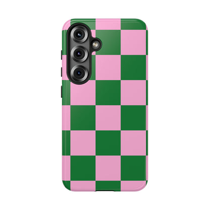 Pink Retro Checkered Phone Case – 90s Aesthetic, Vintage Grid Pattern for iPhone & Samsung - JGUS