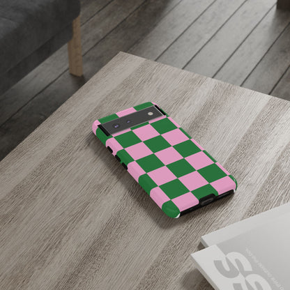 Pink Retro Checkered Phone Case – 90s Aesthetic, Vintage Grid Pattern for iPhone & Samsung - JGUS