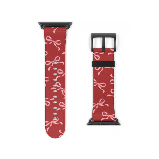 Pink Bows on Red Apple Watch Band - JGUS