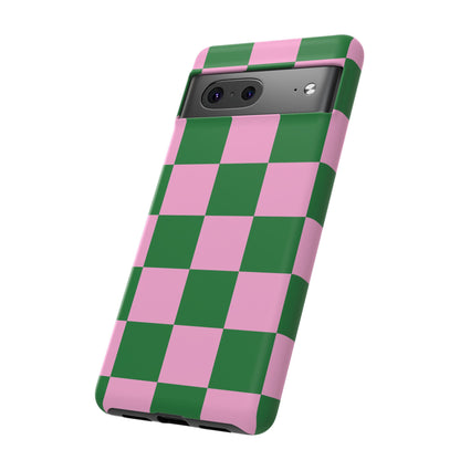 Pink Retro Checkered Phone Case – 90s Aesthetic, Vintage Grid Pattern for iPhone & Samsung - JGUS