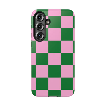 Pink Retro Checkered Phone Case – 90s Aesthetic, Vintage Grid Pattern for iPhone & Samsung - JGUS