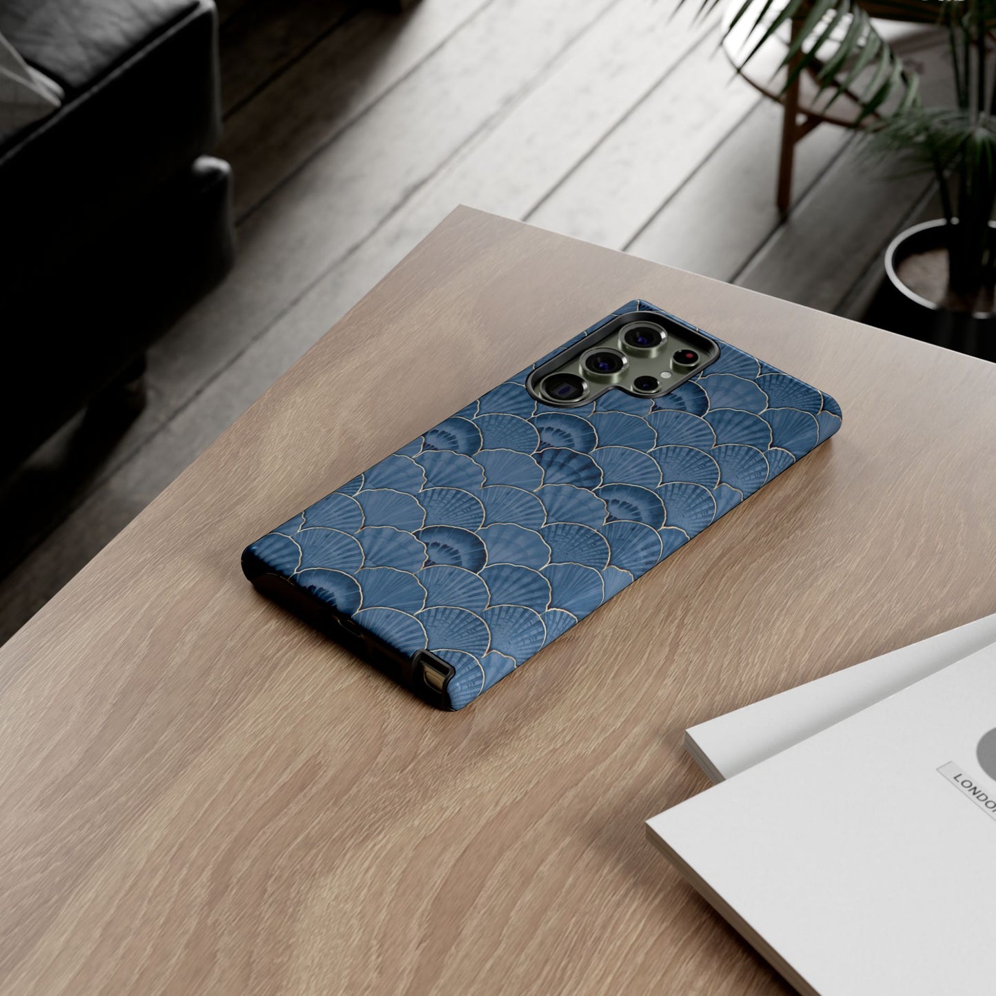 Blue Scallop Phone Case for iPhone Samsung Pixel – Art Deco Fan Gold Luxury Aesthetic - JGUS