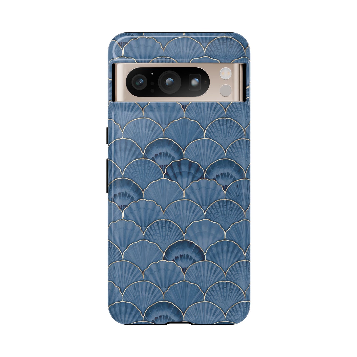 Blue Scallop Phone Case for iPhone Samsung Pixel – Art Deco Fan Gold Luxury Aesthetic - JGUS