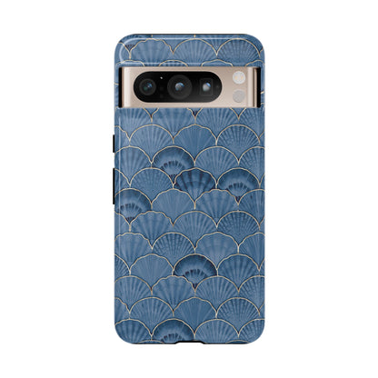 Blue Scallop Phone Case for iPhone Samsung Pixel – Art Deco Fan Gold Luxury Aesthetic - JGUS