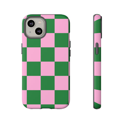 Pink Retro Checkered Phone Case – 90s Aesthetic, Vintage Grid Pattern for iPhone & Samsung - JGUS