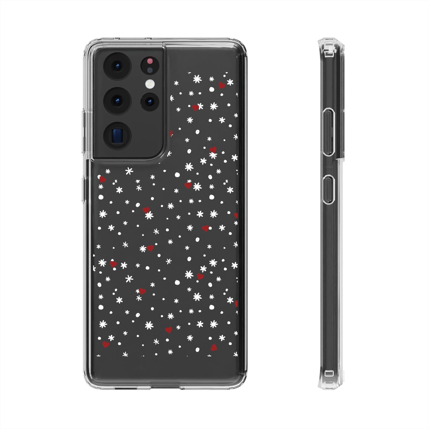 Snowy Hearts Clear Phone Case