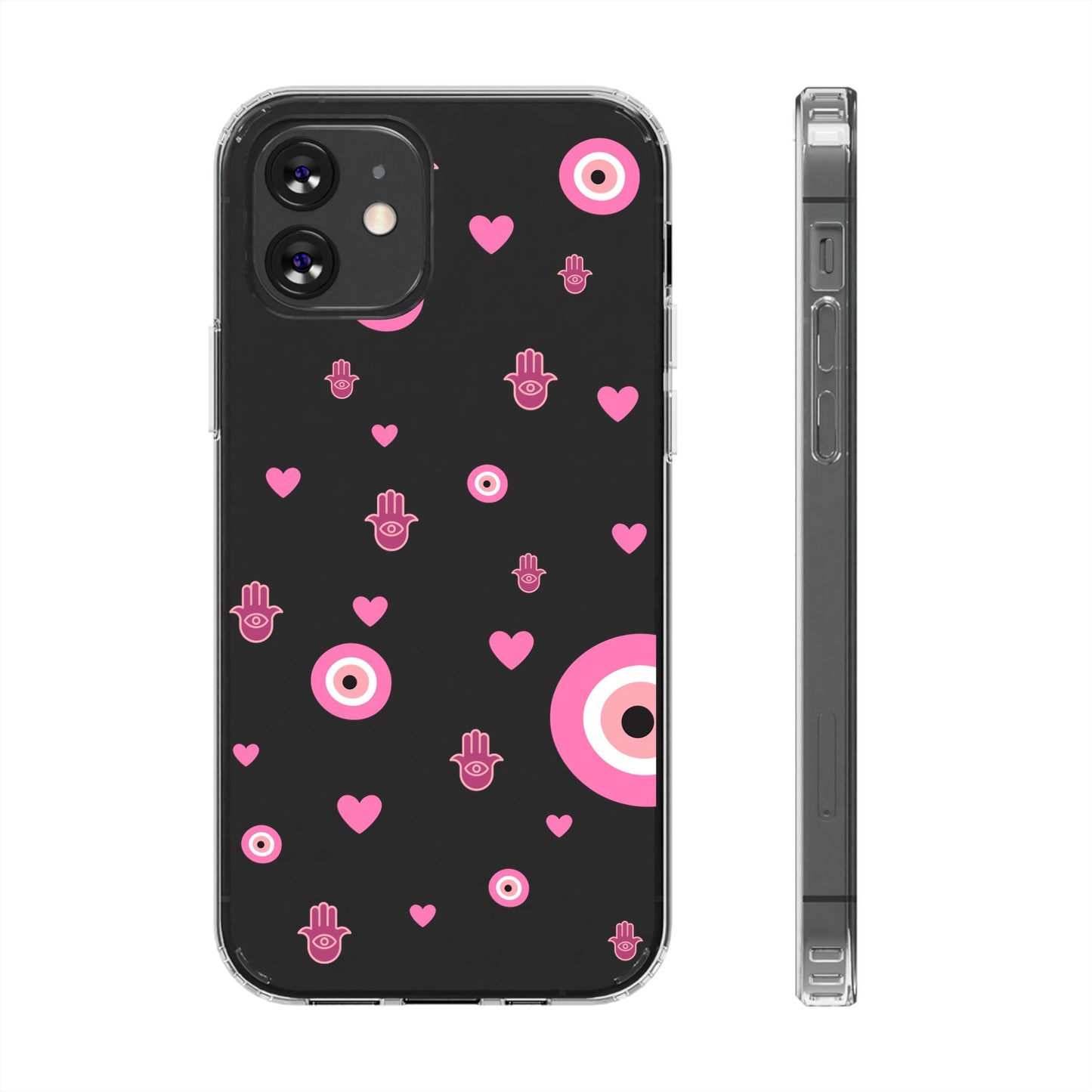 Devil's eye & Pink Hamsa Hand Clear Phone Case