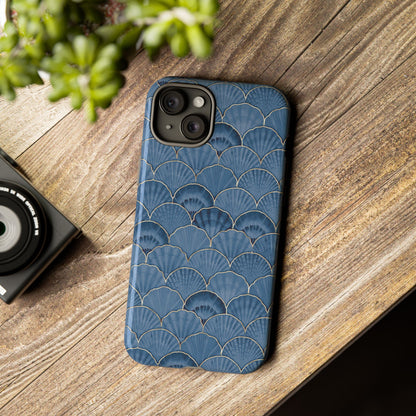 Blue Scallop Phone Case for iPhone Samsung Pixel – Art Deco Fan Gold Luxury Aesthetic - JGUS