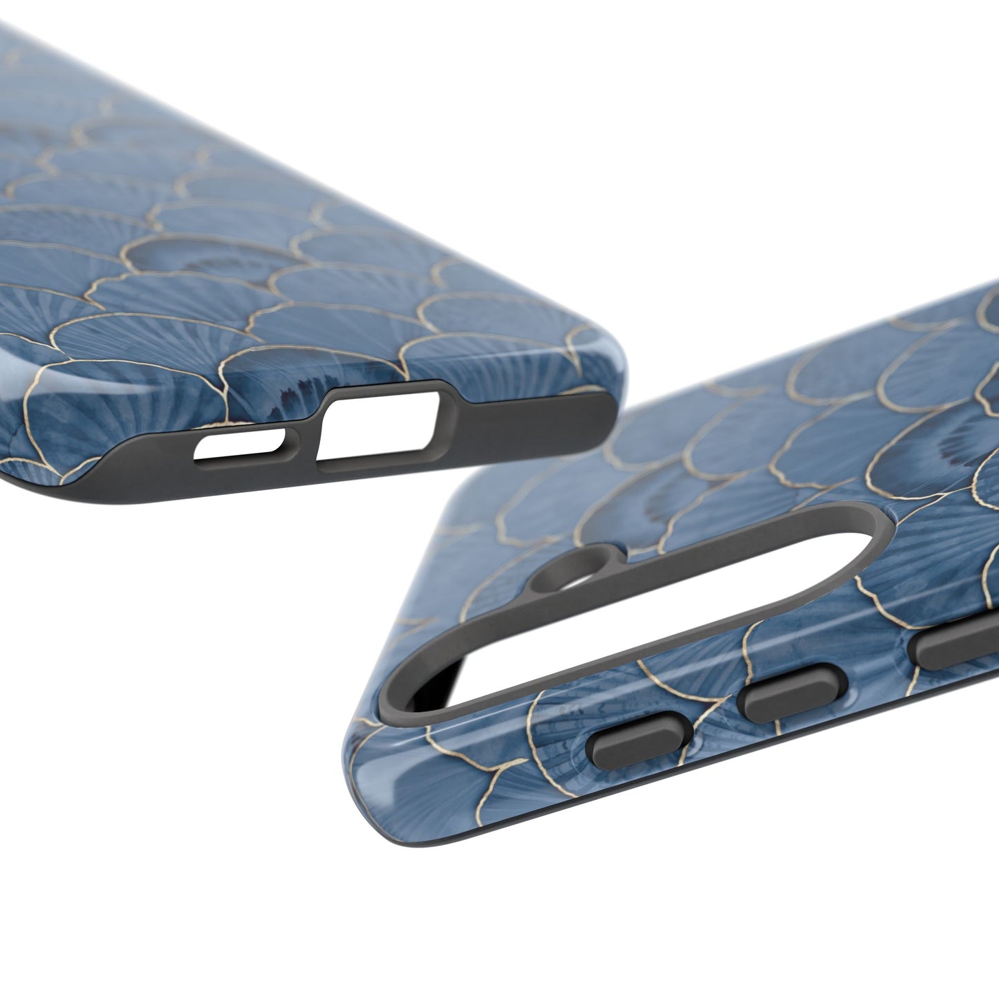 Blue Scallop Phone Case for iPhone Samsung Pixel – Art Deco Fan Gold Luxury Aesthetic - JGUS