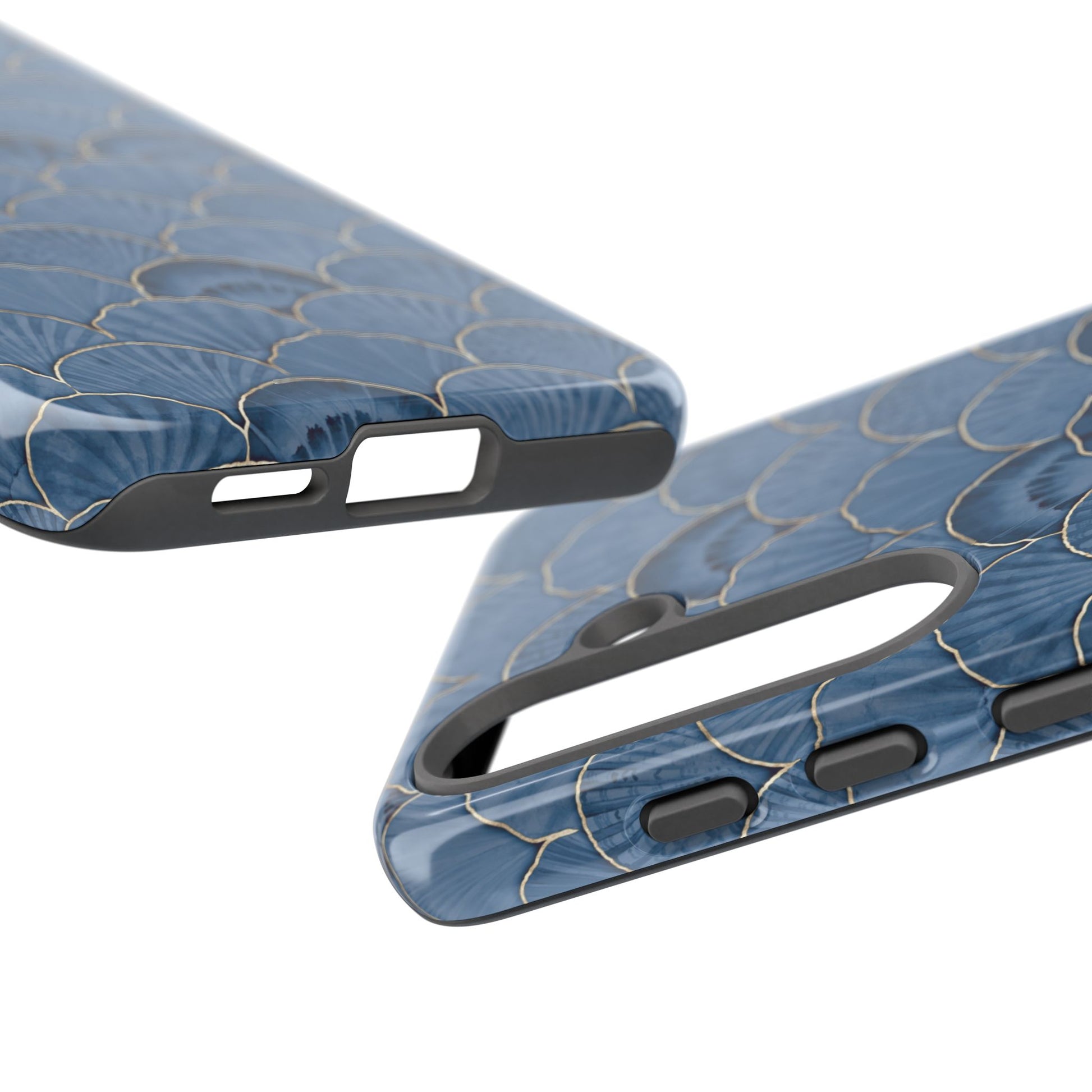 Blue Scallop Phone Case for iPhone Samsung Pixel – Art Deco Fan Gold Luxury Aesthetic - JGUS