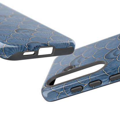 Blue Scallop Phone Case for iPhone Samsung Pixel – Art Deco Fan Gold Luxury Aesthetic - JGUS