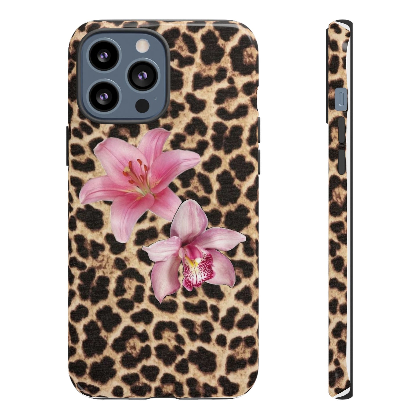 Leopard Print Phone Case with Pink Flowers – Stylish Floral Animal Design for iPhone & Samsung