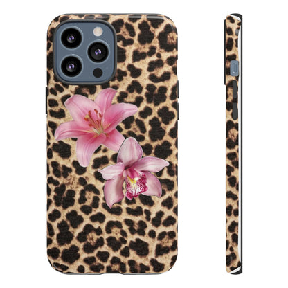 Leopard Print Phone Case with Pink Flowers – Stylish Floral Animal Design for iPhone & Samsung