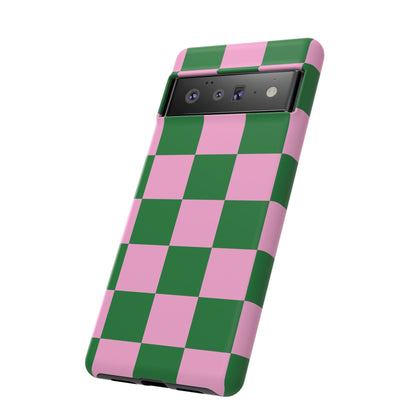 Pink Retro Checkered Phone Case – 90s Aesthetic, Vintage Grid Pattern for iPhone & Samsung - JGUS