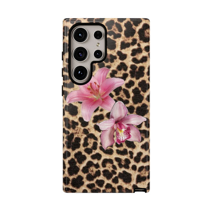 Leopard Print Phone Case with Pink Flowers – Stylish Floral Animal Design for iPhone & Samsung