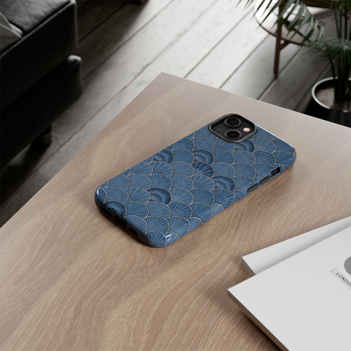 Blue Scallop Phone Case for iPhone Samsung Pixel – Art Deco Fan Gold Luxury Aesthetic - JGUS