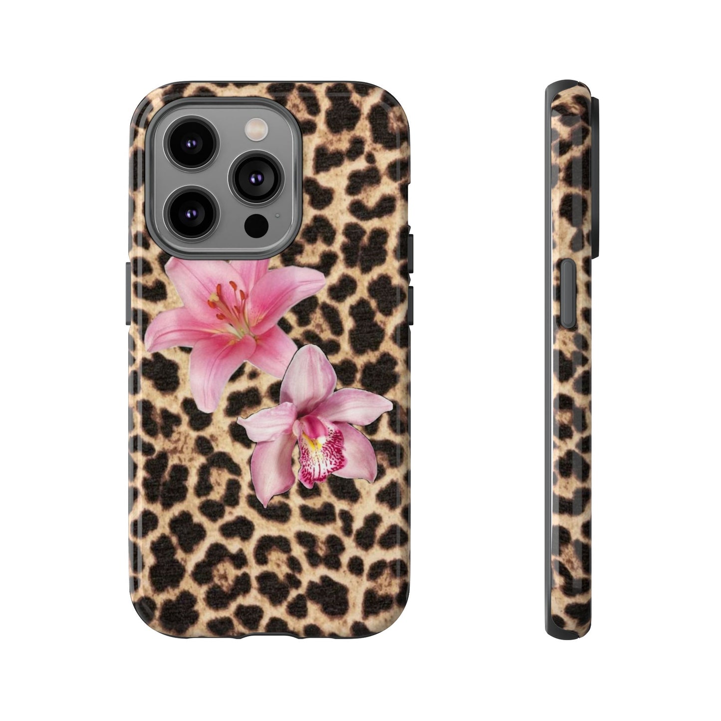 Leopard Print Phone Case with Pink Flowers – Stylish Floral Animal Design for iPhone & Samsung
