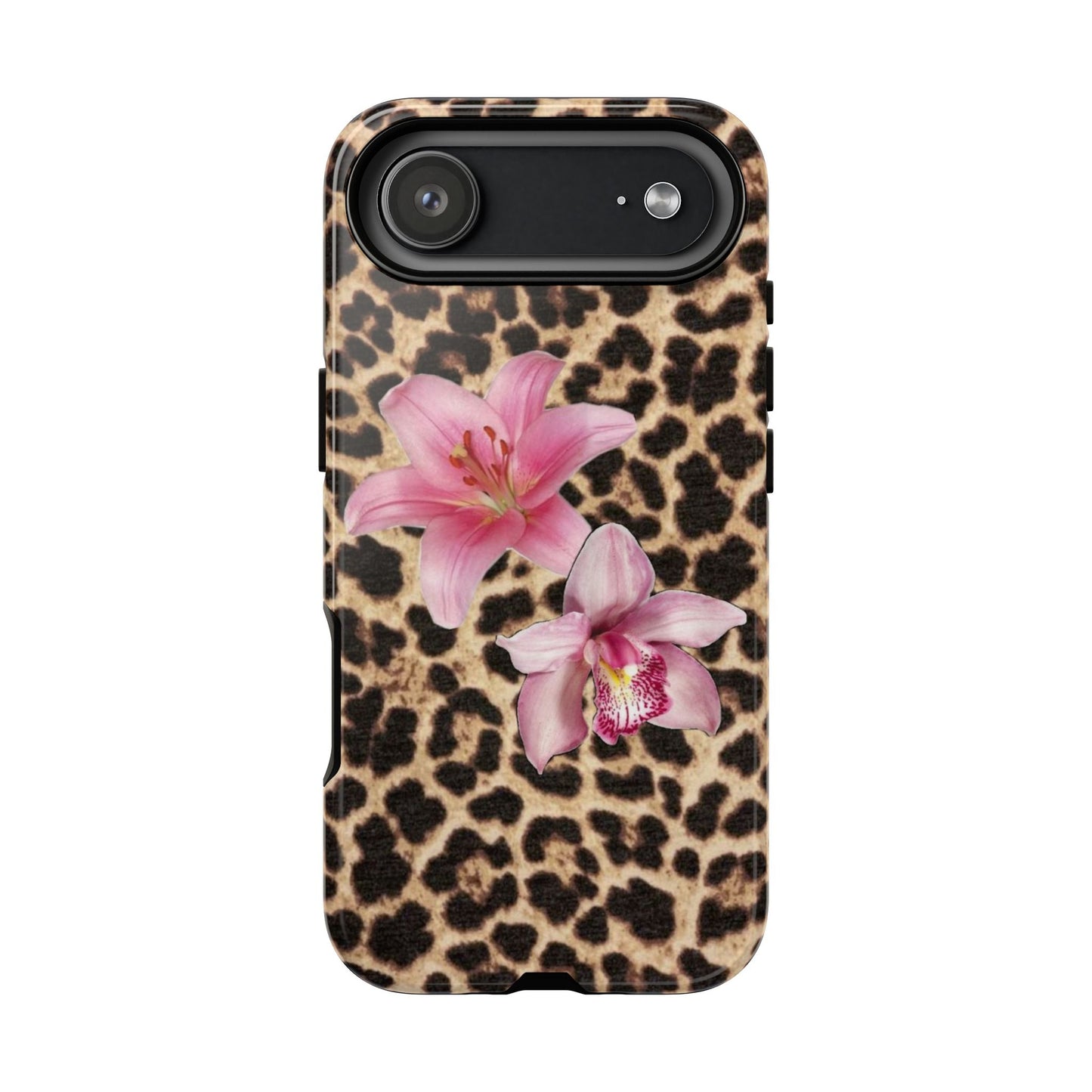 Leopard Print Phone Case with Pink Flowers – Stylish Floral Animal Design for iPhone & Samsung