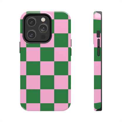 Pink Retro Checkered Phone Case – 90s Aesthetic, Vintage Grid Pattern for iPhone & Samsung