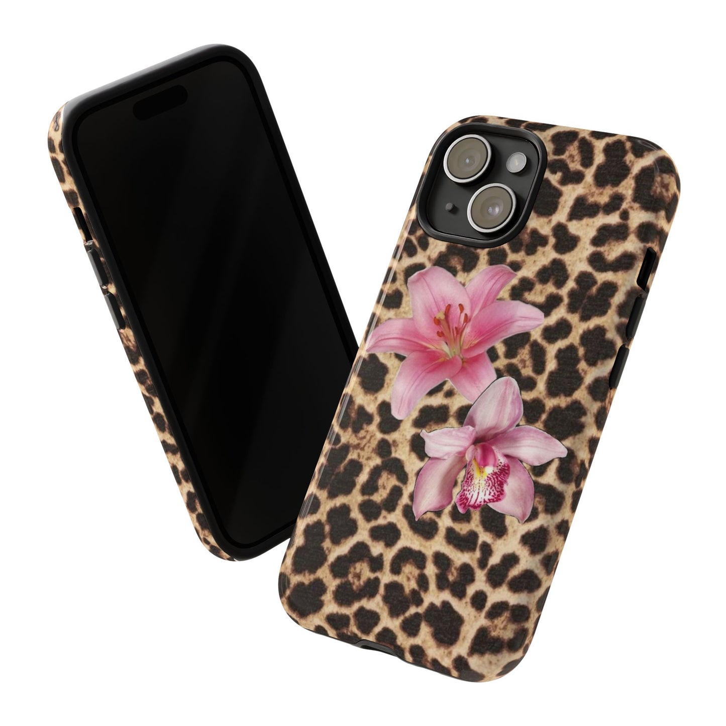 Leopard Print Phone Case with Pink Flowers – Stylish Floral Animal Design for iPhone & Samsung