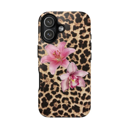 Leopard Print Phone Case with Pink Flowers – Stylish Floral Animal Design for iPhone & Samsung