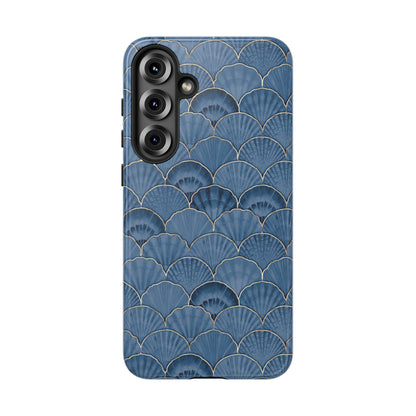 Blue Scallop Phone Case for iPhone Samsung Pixel – Art Deco Fan Gold Luxury Aesthetic - JGUS
