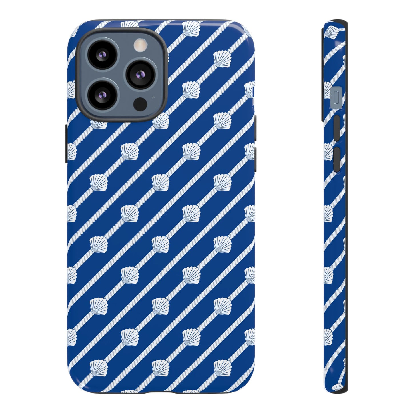 Navy Blue Seashell Phone Case for iPhone Samsung Pixel – Nautical Coastal Stripe Aesthetic - JGUS