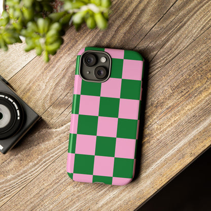 Pink Retro Checkered Phone Case – 90s Aesthetic, Vintage Grid Pattern for iPhone & Samsung - JGUS