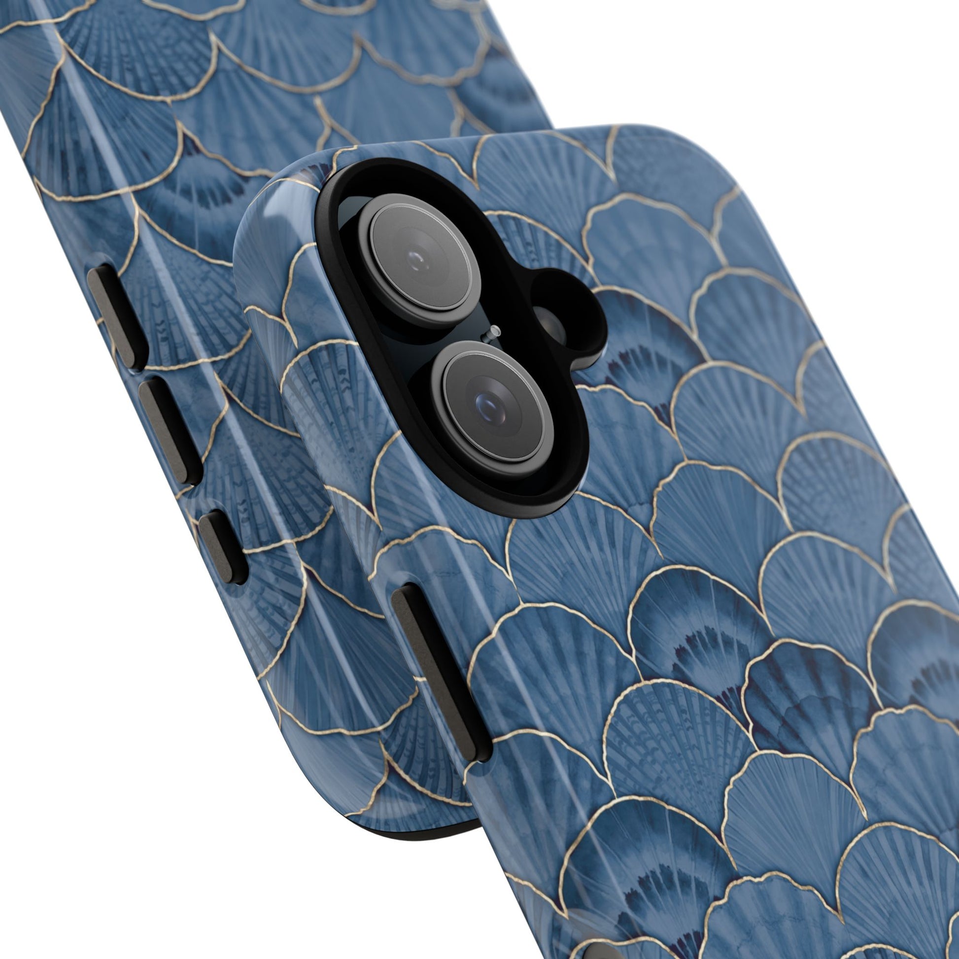 Blue Scallop Phone Case for iPhone Samsung Pixel – Art Deco Fan Gold Luxury Aesthetic - JGUS