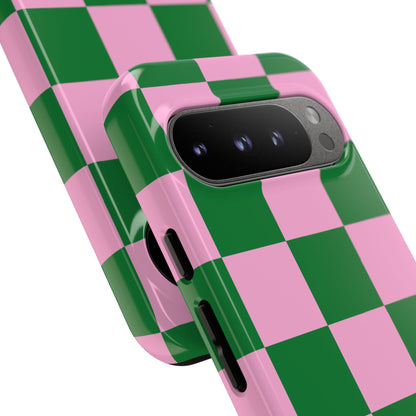 Pink Retro Checkered Phone Case – 90s Aesthetic, Vintage Grid Pattern for iPhone & Samsung - JGUS