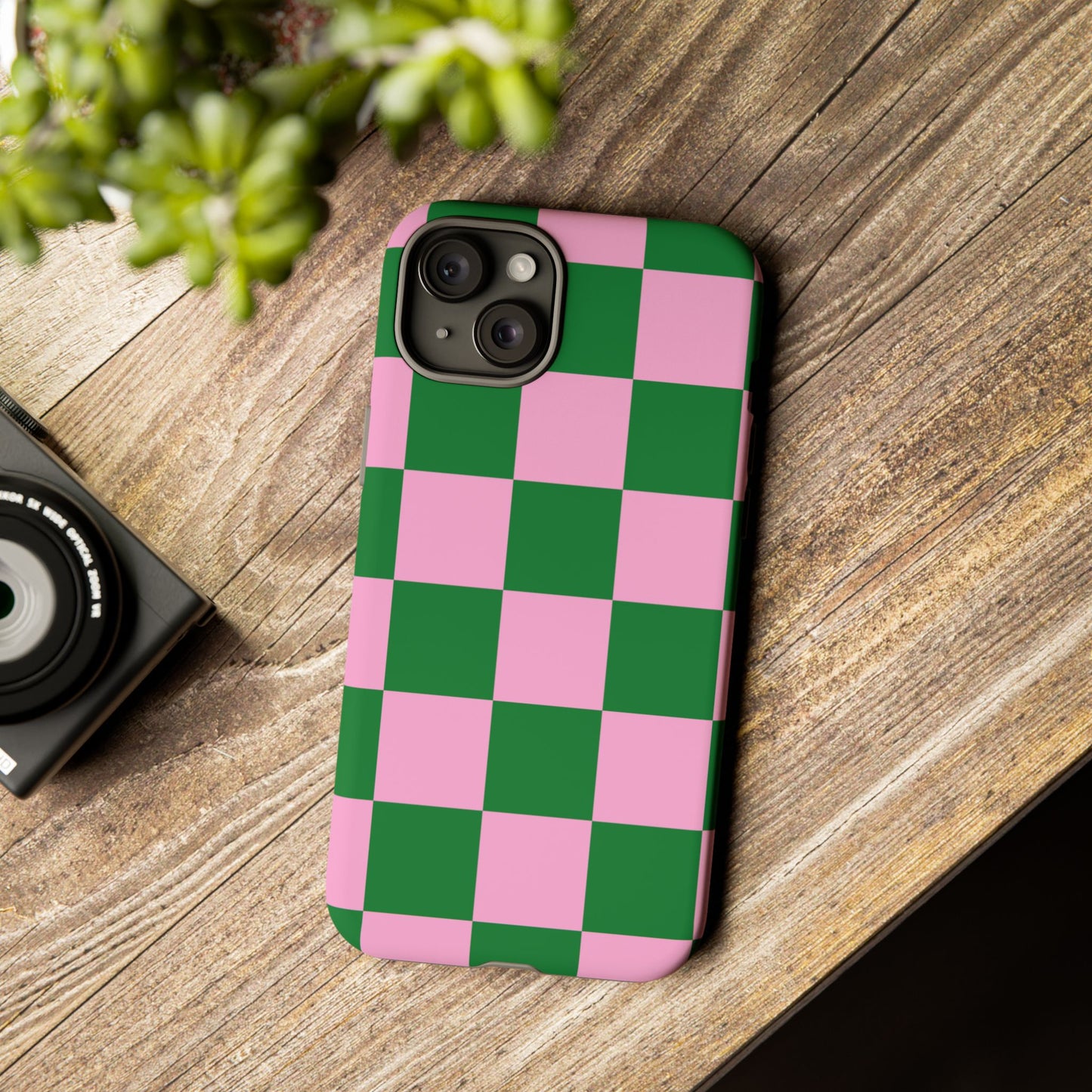 Pink Retro Checkered Phone Case – 90s Aesthetic, Vintage Grid Pattern for iPhone & Samsung - JGUS