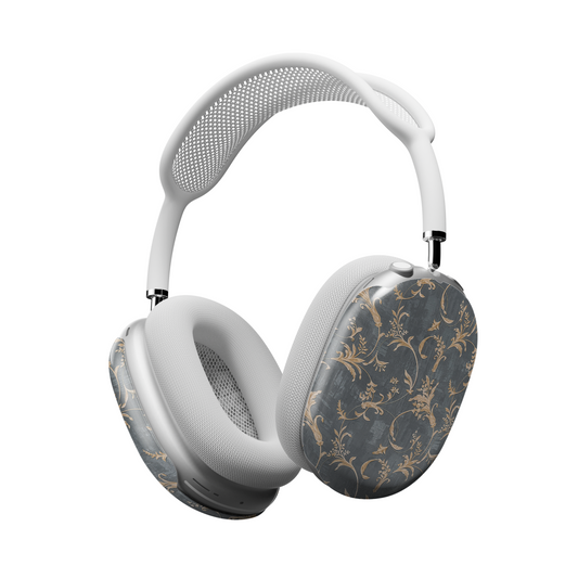 Baroque Floral AirPods Max Case – Dark Grey Gold Vintage Luxury Aesthetic - JGUS