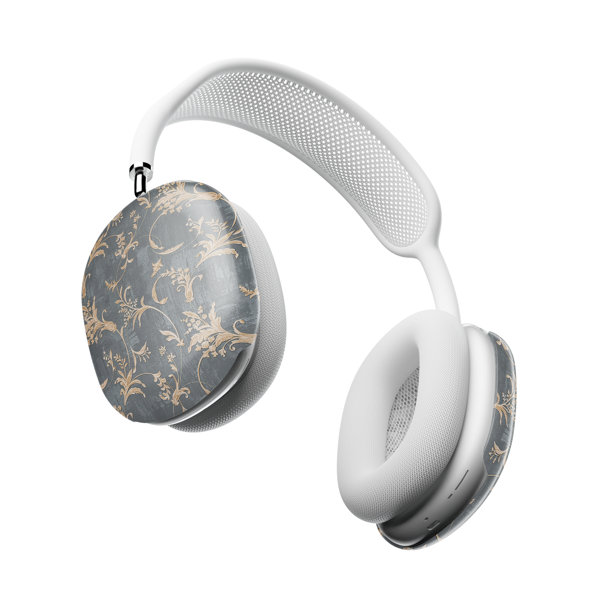 Baroque Floral AirPods Max Case – Dark Grey Gold Vintage Luxury Aesthetic - JGUS