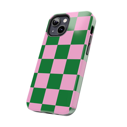 Pink Retro Checkered Phone Case – 90s Aesthetic, Vintage Grid Pattern for iPhone & Samsung