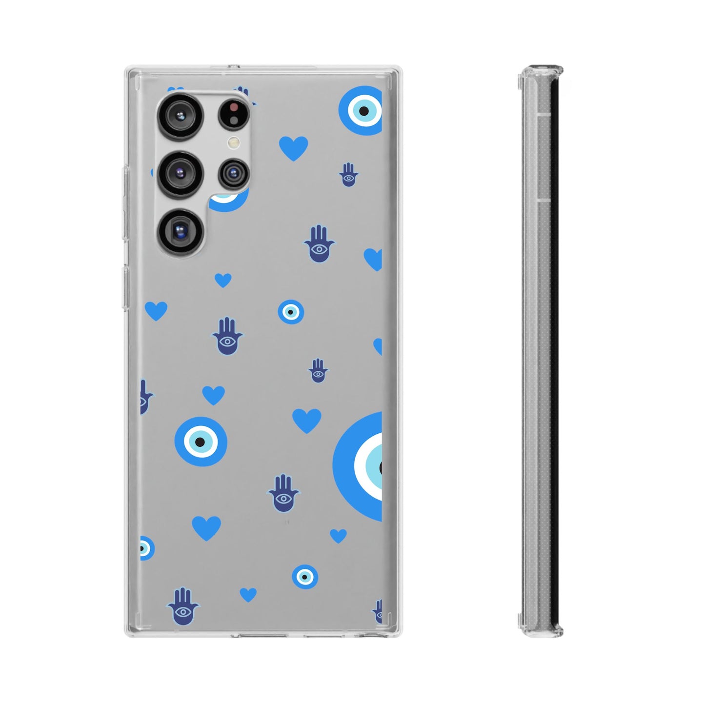 Blue Evil Eye Pattern Clear Phone Case